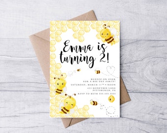 Bee Birthday Party Invitation, Printable Invitation, Bee Invite, Bee Day, Bee Party, Spring Birthday, Summer, Modern, Minimalist, Boho, Cute