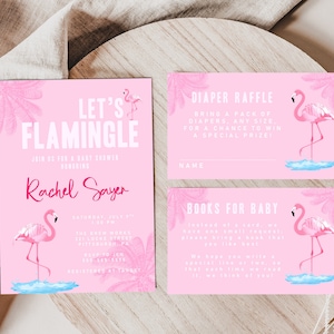 Let's Flamingle Baby Shower Invitación, Flamingo Baby Shower, Flamingle Baby Shower, Tropical Baby Shower, Moderno, Chic, Género Neutral