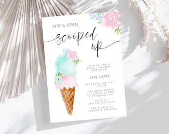 Ella ha sido recogida invitación de despedida de soltera, invitación imprimible, Boho, despedida de soltera recogida, despedida de soltera de helado, moderna, dulce