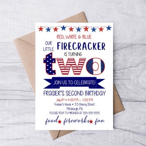 4th of July First Second or Third Birthday Invitation (Digital File), Fourth of July, Boy Invitation, Girl Invitation, Cute Invite, Summer