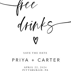 Free Drinks Save the Date, Printable Invitation, Funny Save the Date ...