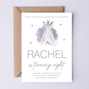 Boho Slumber Party Birthday 5x7 Invitation, Printable, Beautiful Invitation, Boho Sleepover Invite, Pretty Invitation, Cute, Girl Invite