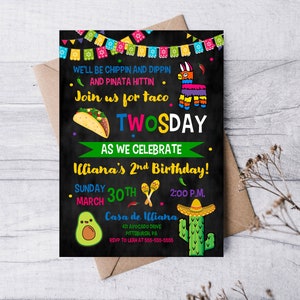 Taco TwosDay Birthday, Printable Invitation, Taco Party, Second Birthday, Boys Birthday, Girls Birthday, Fun Invitation, Cute Invitation