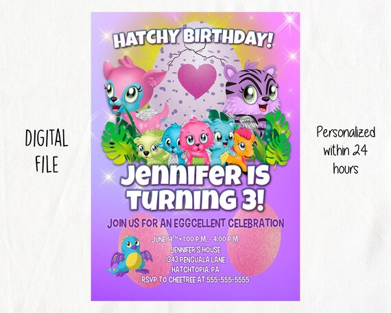 Hatchimals Birthday 5x7 Invitation digital File | Etsy
