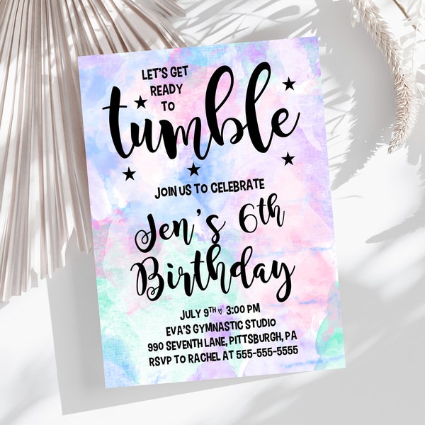 Lassen Sie uns bereit sein, Geburtstag 5x7 Einladung, druckbare Invite, Tumbling Party, Gymnastics Party, Trampolin Park, Jumping Party, Boho