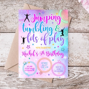 Trampoline Park Birthday 5x7 Invitation, Printable Invitation, Tumbling Party, Gymnastics Party, Trampoline Park, Jumping Party, Kid Party