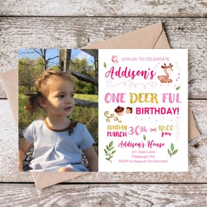 One-deer-ful Birthday Invitation, Printable Invitation, One Deer Ful, Isn&#39;t She Lovely, Onedeerful, First Girls Birthday, Boho, Cute , 1st