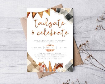 Tailgate and Celebrate Couples Shower 5x7 Invitation, Printable Invitation, Boho Invite, Bridal Shower, Rustic Invite, Baby Shower, Modern