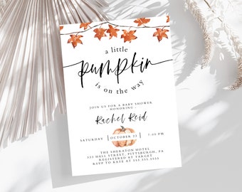 A little pumpkin is on the way baby shower Invitation, Modern, Boho, Pumpkin Invite, Fall, Autumn, Girl Shower, Boy Shower, Gender Neutral