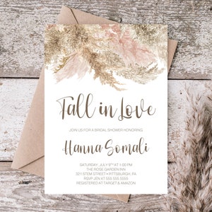 Fall In Love Bridal Shower 5x7 Invito, Invito stampabile, Bellissimo invito, Carino, Pampas Grass, Boho, Fall Bridal Shower, Autunno