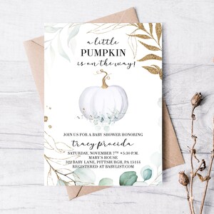 Invito per baby shower autunnale, invito stampabile, invito alla zucca, invito bello, doccia per ragazza, doccia per ragazzo, neutro di genere, carino