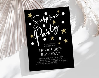 Invitación de fiesta sorpresa, invitación imprimible, fiesta de cumpleaños sorpresa, cumpleaños de hito, invitación moderna, invitación de hombres, invitación de mujeres