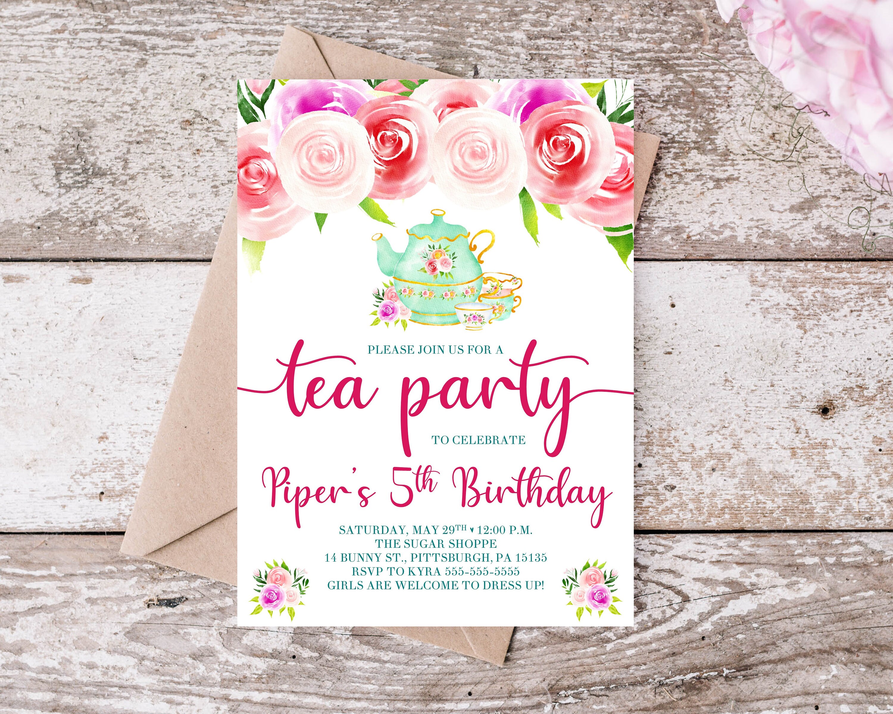 dress up tea party birthday invitations Princess Tea Party Birthday Invitation Editable Template, Kids Let's P –  Puff Paper Co