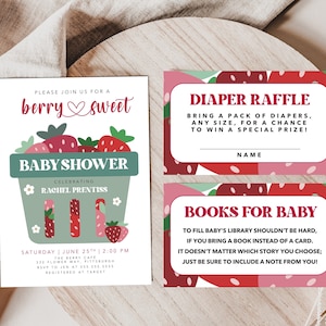 Berry sweet baby shower invitation, berry sweet baby shower, modern, sweet, boho, strawberry baby shower, printable invitation, 5x7 digital
