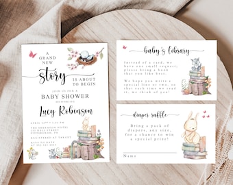 Storybook Baby Shower 5x7 Invitation, Printable Invitation, Boho Invitation, Brand New Chapter, Adventure, Baby Girl, Baby Boy, Modern