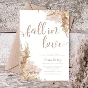 Fall In Love Bridal Shower 5x7 Invito, Invito stampabile, Bellissimo invito, Carino, Pampas Grass, Boho, Fall Bridal Shower, Autunno
