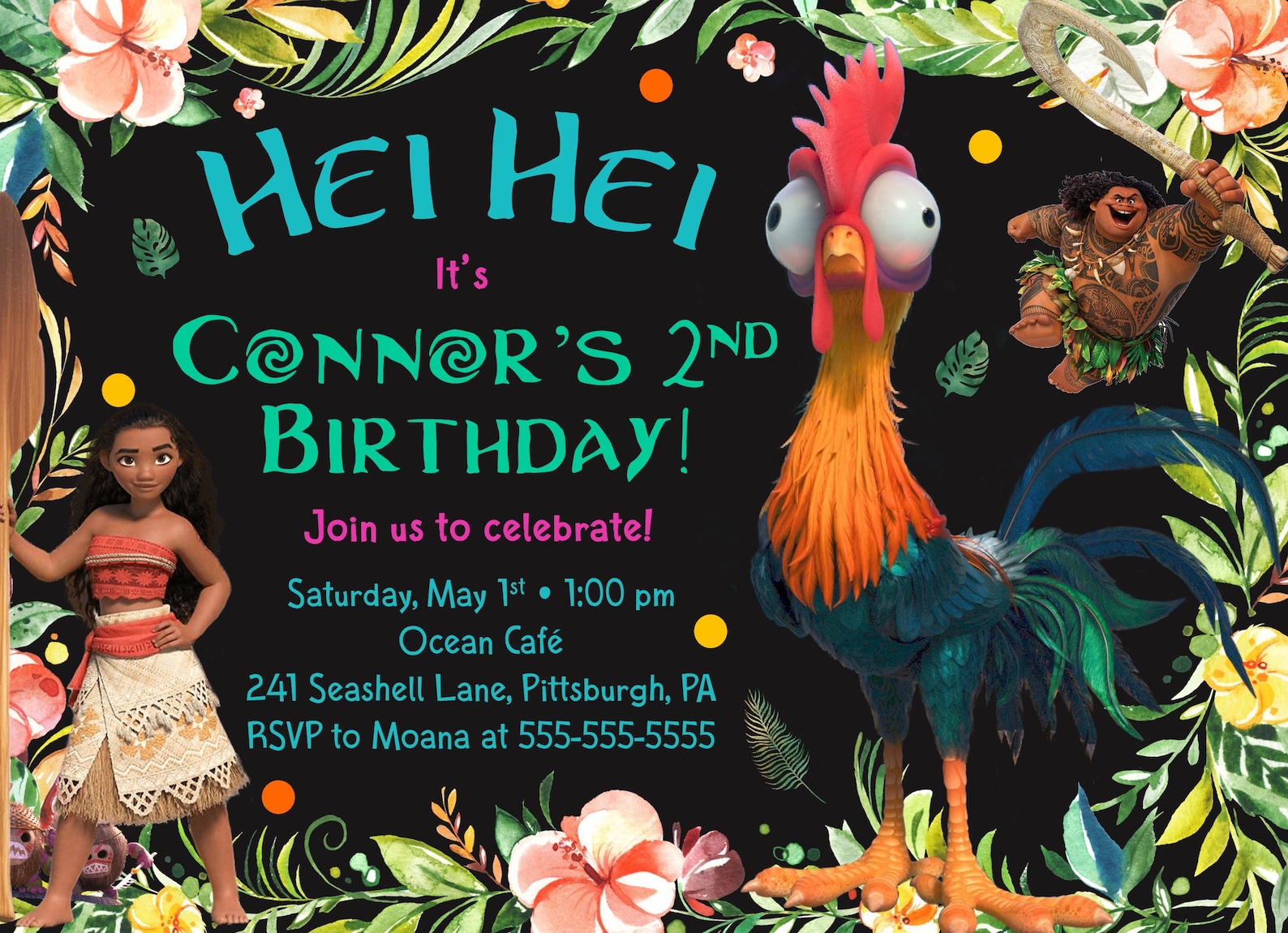 Hei Hei Moana Invitation 5x7 Printable Invite Hei Hei - Etsy