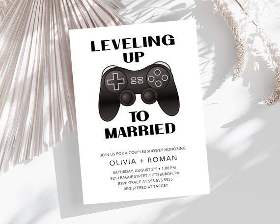 Leveling Up Digital 5x7 Invitation, Printable Invitation, Gaming Invite, Gaming bridal shower, gaming wedding shower, video game shower