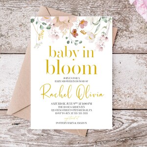 Baby in Bloom Baby Shower 5x7 invito, invito stampabile, bellissimo invito, carino, estate, primavera, genere neutro, ragazza, ragazzo