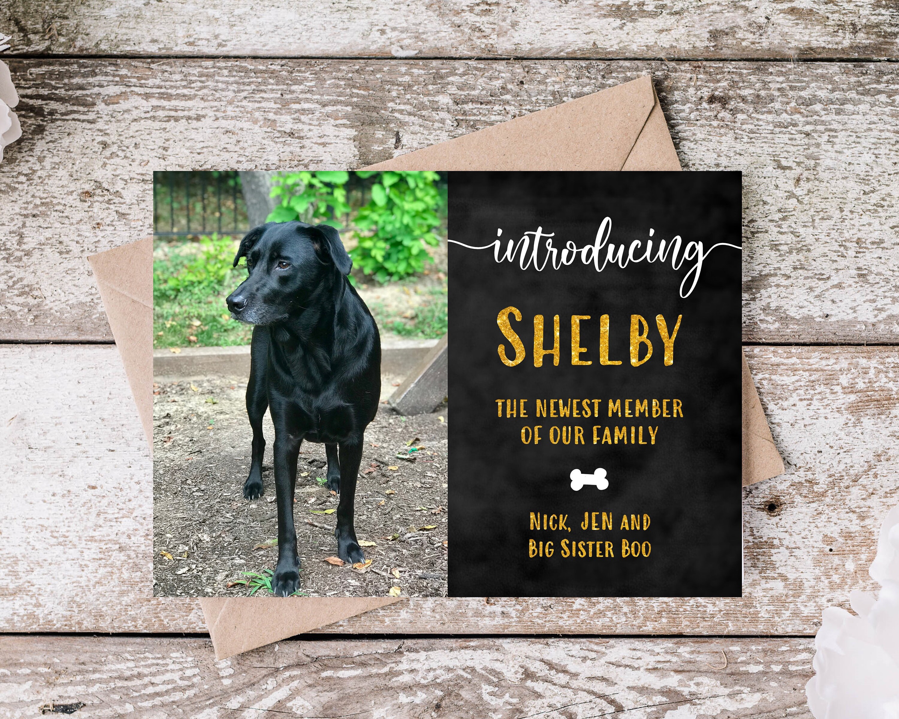 New Dog Announcement 5x7 (Digital File), New dog card, dog card, dog photo, dog picture, dog party