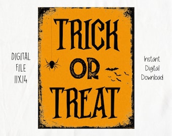 Trick or Treat Halloween Sign (11x14 Instant Digital Download), Printable Halloween, Halloween Sign, Halloween Decorations, Trick or Treat