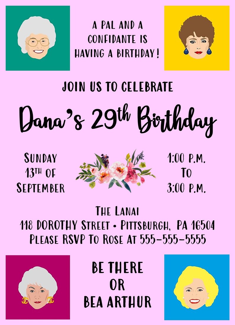 Golden Girls Birthday Invitation digital File Etsy