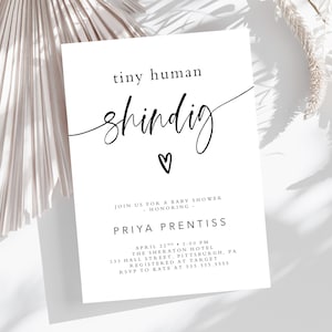 Tiny Human Shindig Baby Shower 5x7 Invitation, Printable Invitation, Boho Invitation, Modern, Couples Shower, Baby Girl, Baby Boy, Retro