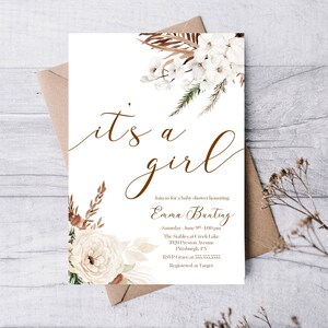 È un invito baby shower per ragazze 5x7, invito stampabile, invito bello, carino, estate, primavera, autunno, autunno, ragazza, invito moderno