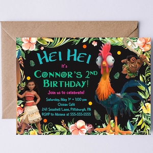 Hei Hei Moana Invitation 5x7, Printable Invite, Hei Hei Invitation, Tropical Invite, Summer Invite, Floral