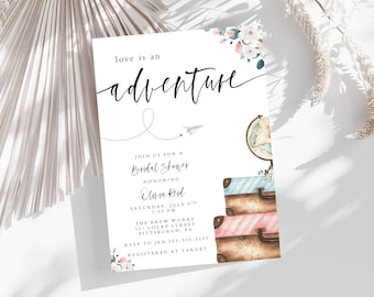 Love is an Adventure Bridal Shower Invitation, Printable Invitation, Boho, Traveling from miss to mrs, Adventure Awaits, Bridal Shower