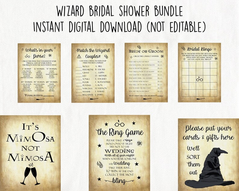 Instant Digital Download - Not Editable Wizard Bridal Shower Bundle