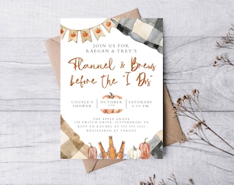 Flannel and Brews Before the I Dos Couples Shower 5x7 Invitation, Printable Invitation, Boho Invite, Bridal Shower, Rustic Invite, wedding