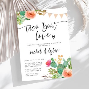 Taco Bout Love Couples Shower 5x7 Invitation, Printable Invitation, Boho Invitation, Taco Bridal Shower, Taco Couples Shower, Modern