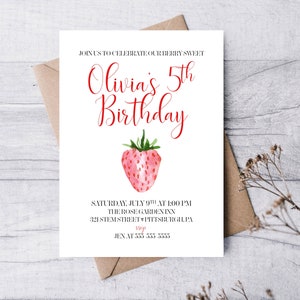 Berry Sweet Birthday 5x7 Invitation, Strawberry Birthday, Berry Invite, Girls Invitation, First Birthday, Cute Invitation, Beautiful