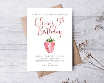Berry Sweet Birthday 5x7 Invitation, Strawberry Birthday, Berry Invite, Girls Invitation, First Birthday, Cute Invitation, Beautiful