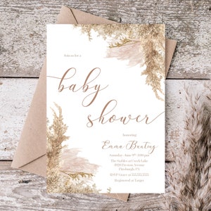 Invito baby shower, invito stampabile, Pampas Grass, Fall Invitation, Baby Shower Girl, Oh Baby, Beautiful Invitation, Boho, Cute