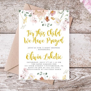 Christian Baby Shower 5x7 Invitation, Printable Invitation, Beautiful Invitation, Cute, Summer, Spring, Gender Neutral, Religious, Christian