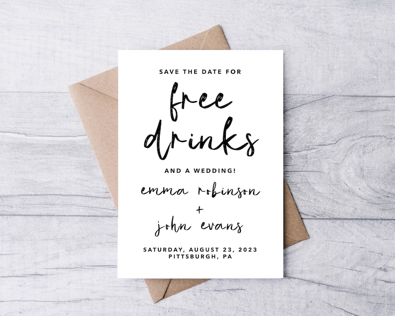 Free Drinks Save the Date Printable Invitation Funny Save Etsy