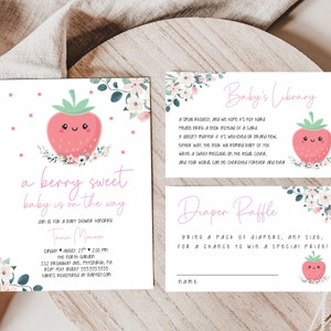 Berry Sweet Baby Shower 5x7 uitnodiging, afdrukbare uitnodiging, Boho uitnodiging, modern, paren douche, babymeisje, babyjongen, retro, creatief