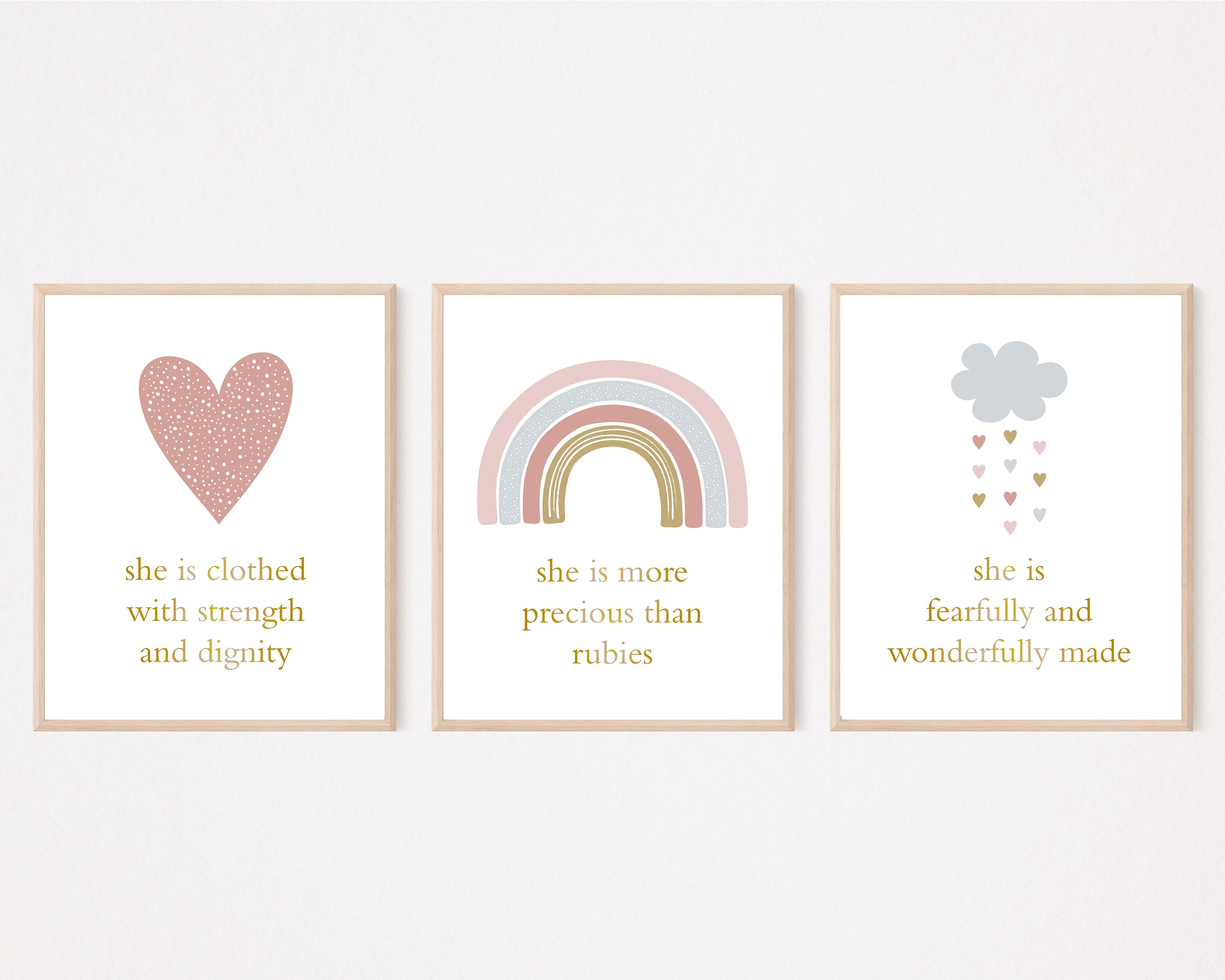 Set of 3, Nursery Bible Verse, Baby Girl Nursery Scripture, Christian Boho Nursery Decor ...