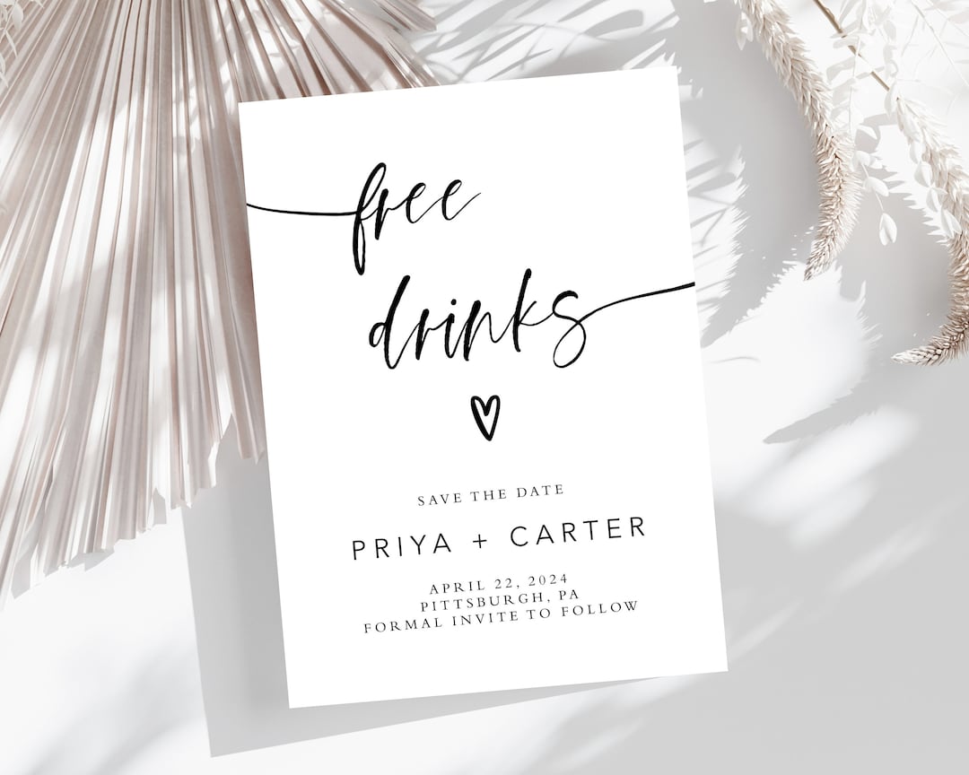 Free Drinks Save the Date, Printable Invitation, Funny Save the Date