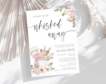 Whisked Away Bridal Shower Invitation, Printable Invitation, Boho, Soon to be whisked away, baking bridal shower, bake bridal shower, modern