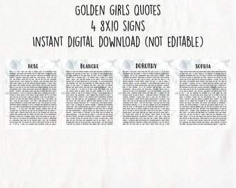 Golden Girls Quotes Art (4 8x10 Signs), Printable Signs, Printable Decor Funny, Funny Golden Girls, Golden Girls Gift, Golden Girls Quote