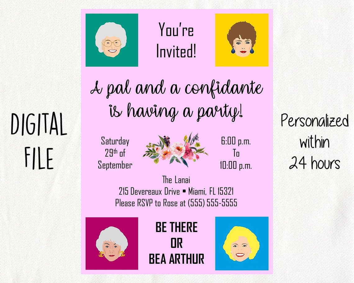 Golden Girls Party Invitation Digital File Etsy