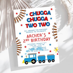 Chugga Chugga Two Two Birthday 5x7 Invitation, Train Invitation, Train Invite, Second Birthday Idea, Boys 2nd Birthday Invitation, Choo Choo
