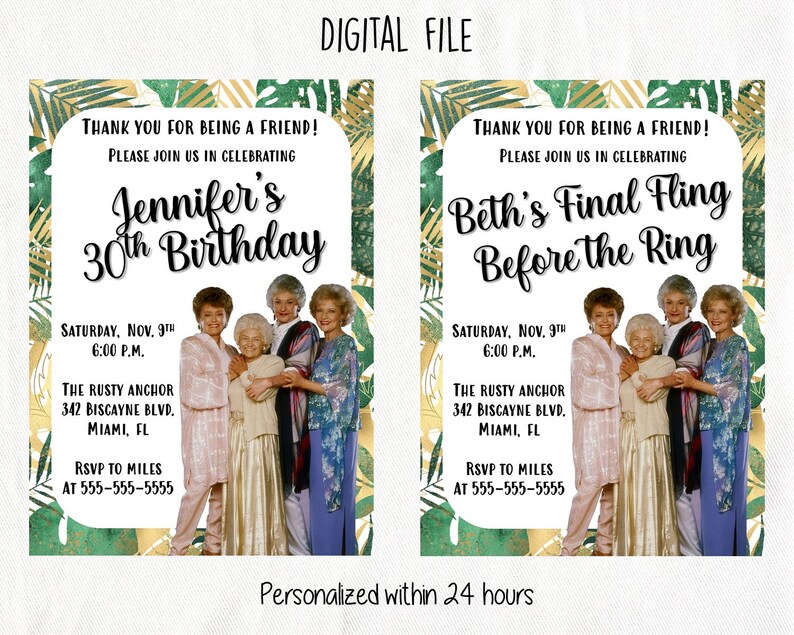 Golden Girls Party Invitation digital File Etsy