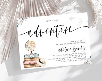 Love is an Adventure Bridal Shower Invitation, Printable Invitation, Boho, Traveling from miss to mrs, Adventure Awaits, Bridal Shower