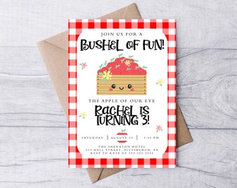 Apple Birthday Invitation, Printable Invite, Apple Invite, Bushel of Fun, Boho, Modern, Sweet, Fall Invite, Summer Invite, Apple Birthday