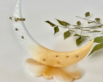 Halve maan ringhouder-hars ringstandaard-sieraden display geperste bloemen