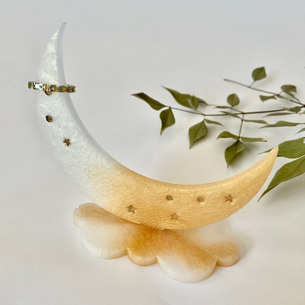 Crescent Moon Ring Holder- Resin Ring Stand- Jewelry Display-Pressed Flowers